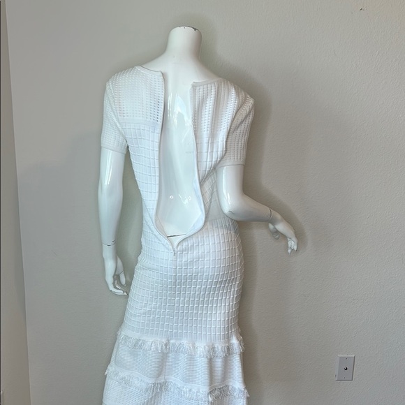 ST.JOHN  White Ribbed Ruffled Midi Dress - Picture 8 of 16